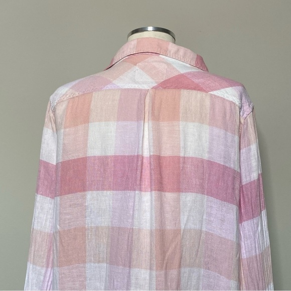 Rails Charli Checkered Plaid Button Down Shirt in Peach/Blush/White, Medium - Picture 10 of 16
